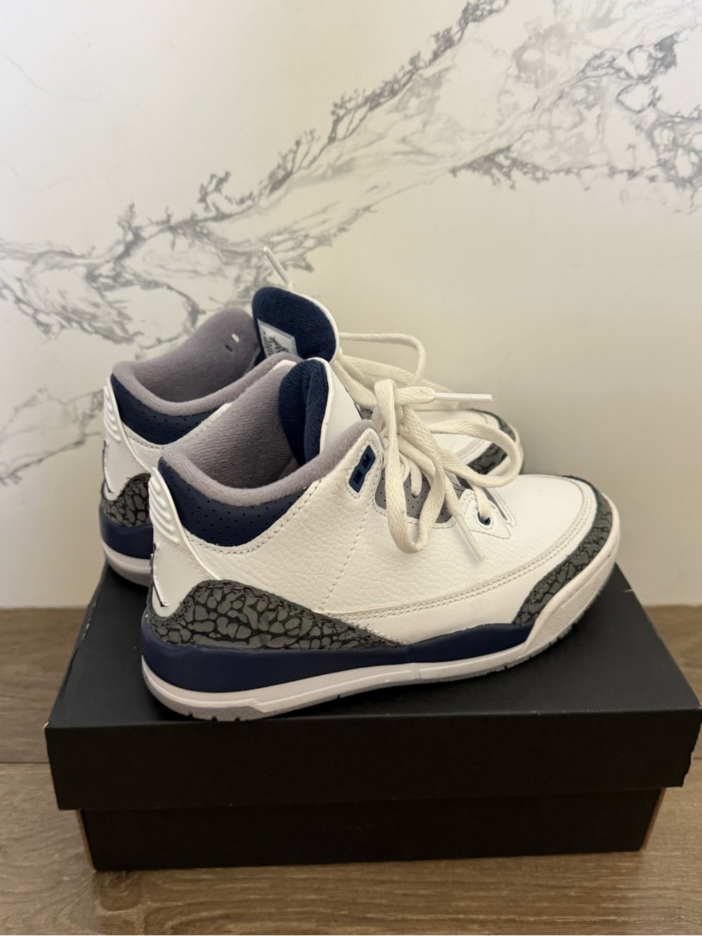Jordan Kids White & Navy Retro Basketball Sneakers